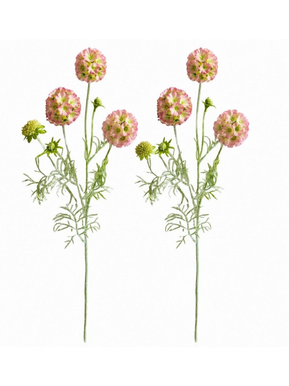 Artificial Scabiosa Flower Stems Pink Green Faux Wildflower Cottage Floral Fille